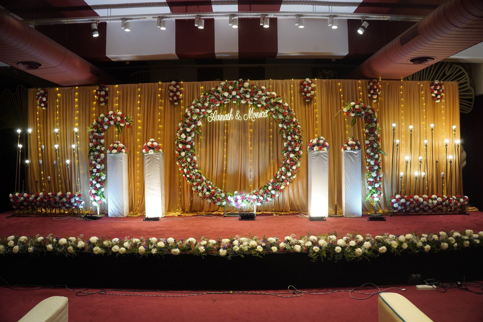 A decorated wedding stage at Yutori Spaces